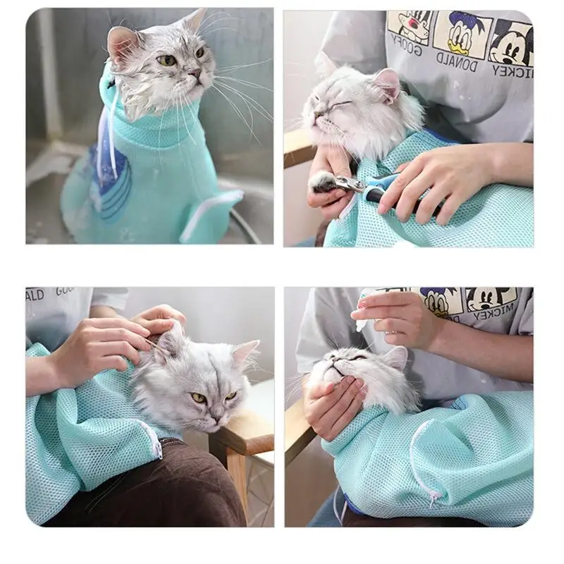 På tilbud! 1pc mesh kat taske justerbar åndbar kat brusebad taske killing grooming taske pet grooming forsyninger til kat hund < engros \ Trekloeveret.dk