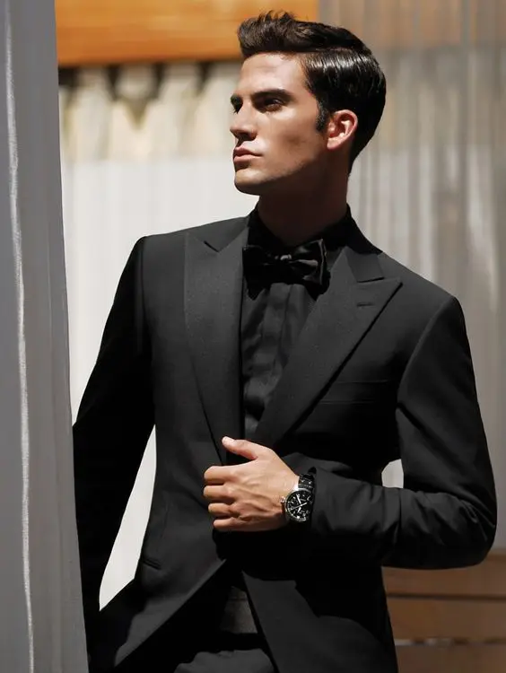 På tilbud! 2020 seneste pels design sort bryllup jakkesæt til mænd gommen tuxedo slim fit stil custom 2 stykke prom blazer terno masculino < Tøj \