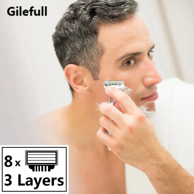 På tilbud! 8stk/meget høj kvalitet barberblade til mænd ansigtspleje,3 lag intimbarbering barberblad, der til mach3 håndtag engros \