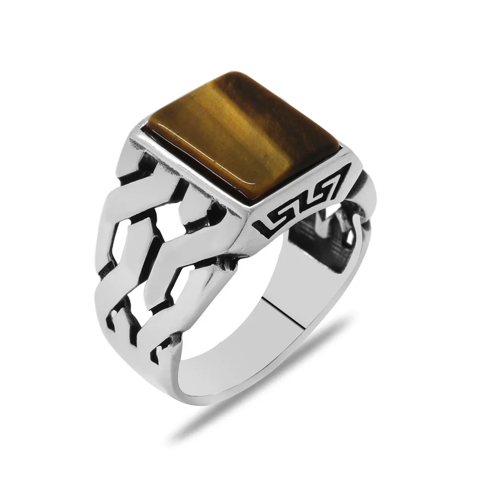 På tilbud! 925 sterling sølv ring for mænd real tiger sten smykker mode vintage onyx herre ringe alle størrelse < Fine Smykker \ Trekloeveret.dk