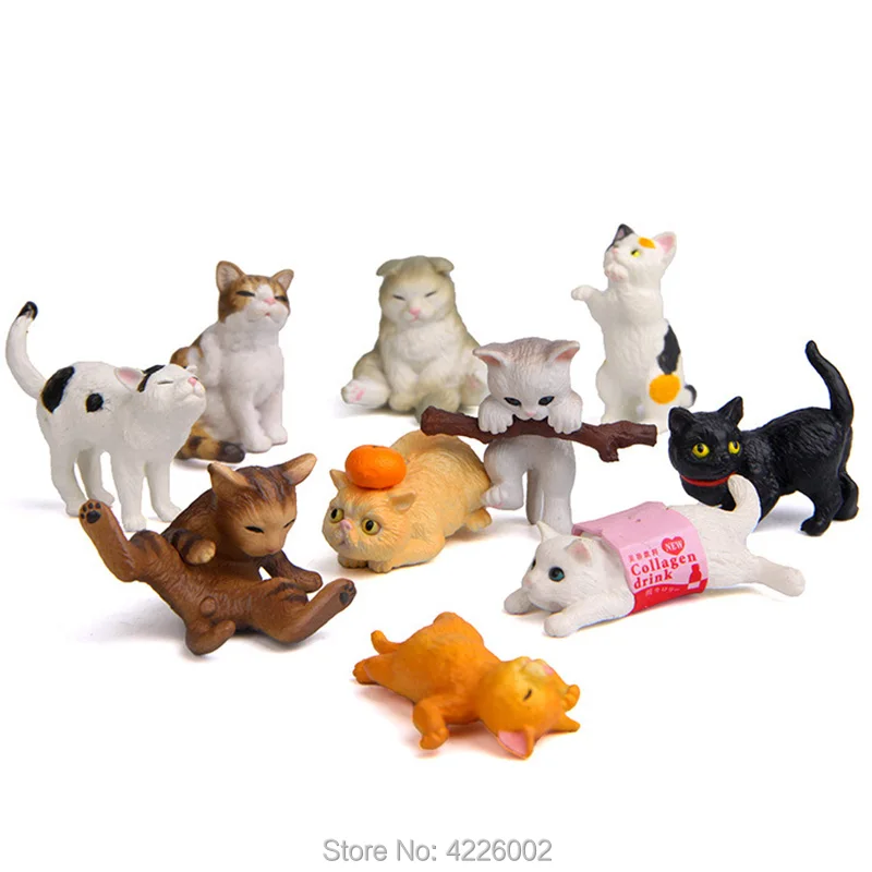 På tilbud! Funny cat figurer sæt søde killing dyr miniature model samleobjekter dukker legesæt lille kæledyr anime kids legetøj 10stk < Legetøj Hobbier \ Trekloeveret.dk