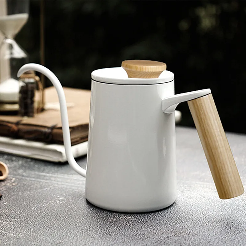 På tilbud! Kaffe pot tynd lang munden træ håndtag lavet hånd og pot 304 rustfrit stål og barista tilbehør < engros \ Trekloeveret.dk