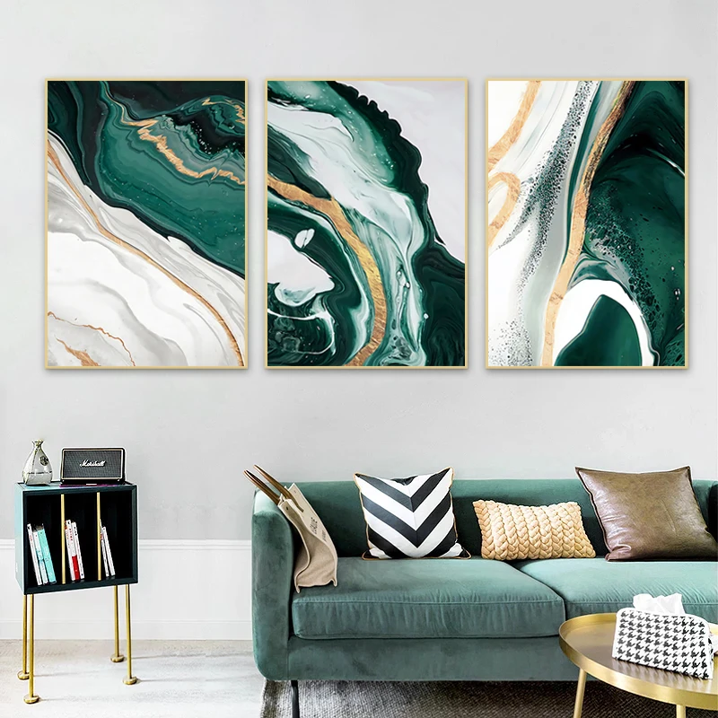 På tilbud! Moderne abstrakte væg kunst, plakat, grøn og guld print tekstur til stuen soveværelse billeder < Home Decor \ Trekloeveret.dk