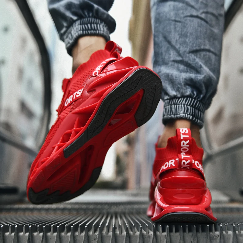tilbud! Ny uddannelse løbesko mænd hvid rød anti slip atletisk sneakers høj kvalitet sport sko sneakers < Sneakers \ Trekloeveret.dk