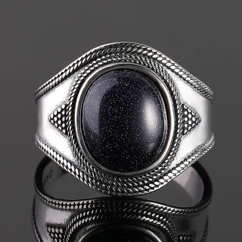 På tilbud! Stor oval 10x12mm blå sandsten ringe sterling sølv, ædelstene, smykker ringe punk fine vintage-smykker < Fine Smykker \