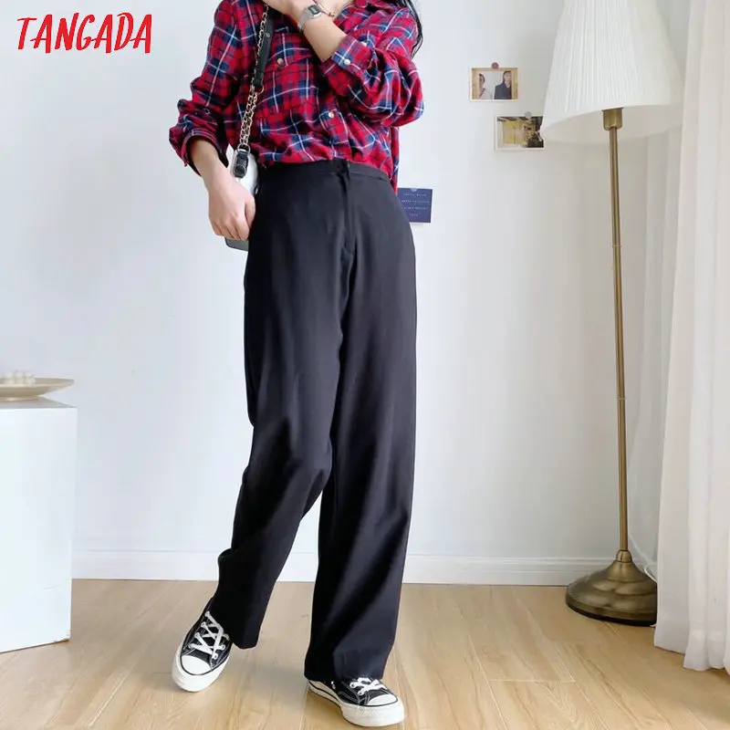 På tilbud! Tangada 2020 sommer mode kvinder lang passer bukser bukser lommer strethy talje dame bukser pantalon < Bunde \