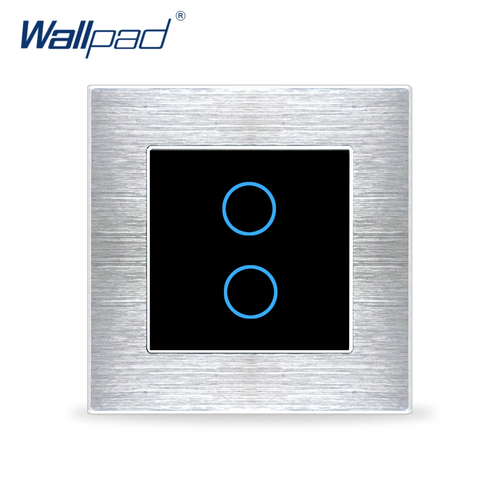 På tilbud! Wallpad 2 2-vejs switch touch skifte luksus sort krystal glas knappen aluminium legering satin metal panel ac 110-230v < Belysning Tilbehør
