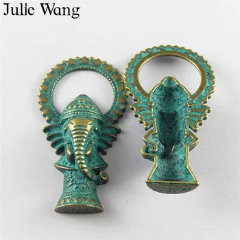 Julie Wang 10stk Antik Grøn Bronze Charms Vintage Næsen Af Elefant Vedhæng, Armbånd, Halskæde Smykker at Gøre Tilbehør