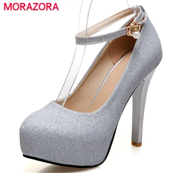 MORAZORA Ekstrem høje hæle sko kvinde spænde fast lavt platform sko elegante kvinder pumps bryllupssko stor størrelse 34-45
