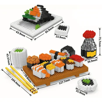 2341 Mirco Blokke Mad Sushi Byggesten Toy Søde Model Hamburger Sundae Pædagogiske Maguro Zushi Mini Mursten Til Legetøj Børn