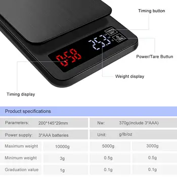 Yieryi LCD-Digital Elektronisk Drypper Kaffe Skala med Timer og 3 kg 5 kg 0,1 g Digital og vægt Husstand Drop Skala Timer
