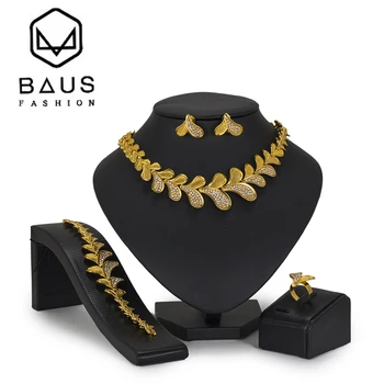 BAUS Brude Dubai Smykke Sæt nigerianske kvinder, armbånd, øreringe, halskæde, ringe Mode Luksus Afrikanske Perler Smykke Sæt design