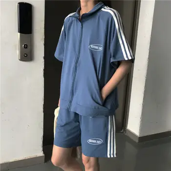 [Bomuld] Sommer fashion sport passer til Hong Kong style retro kvindelig studerende, kort-langærmet shorts løs todelt dragt