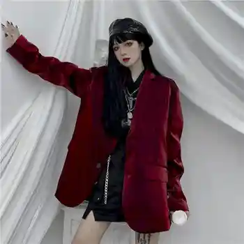 Bordeaux Blazer Kvinder Top Crimson Lyse Silke Passer Til De Kvindelige Koreanske Stil Personlighed Vestlige Fashionable Net Rød Top Løs Jakke