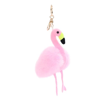 Flamingo Nøglering Nøglering Vedhæng-Tilbehør Til Kvinder, Håndtaske Nipsting Real Rex Kaninpels Boutique Håndlavede Vedhæng