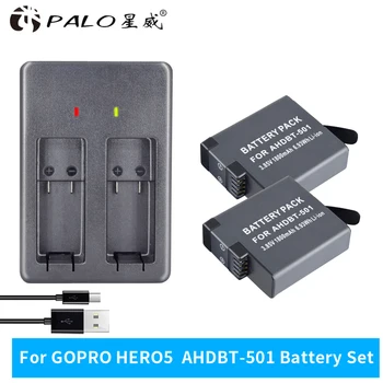 Palo 1800mAh AHDBT-501-Batteri med USB-Oplader til GoPro Hero 7 6 5 Sort Sports Kamera til Go Pro 7 Action Kamera Tilbehør