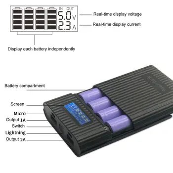 Gratis porto Anti-Reverse DIY-Power Bank boxen 4x 18650 Batteri LCD-Skærm Oplader Til iphone