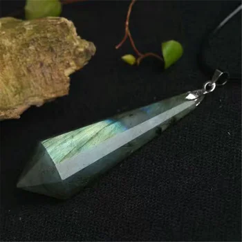 Naturlige Labradorit krystal vedhæng Healing Perle Sten Smykker Reiki Pyramide Sekskantet Pendul Kæde Vedhæng Amulet Classic