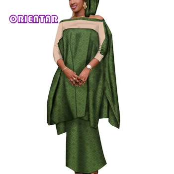 2 Stykker Sæt Afrikanske Tøj til Kvinder Casual Afrikanske Udskriver Bluse og Nederdel Dame Afrikanske Tøj til Kvinder Bazin Riche WY7946