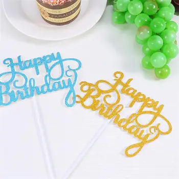 25pcs tillykke med Fødselsdagen Kage Toppers Glitrende Kage Picks Cupcake Indretning Party (Guld, Sølv, Blå, Rød, Sort, 5 af hver)