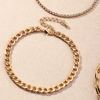 New 4PCS/Sæt Guld Farve Kæde, Charme Krystaller Ben Fod Armbånd Sæt til Kvinder Enkel Guld Kæde Fodlænker Armbånd Smykker