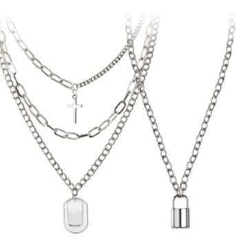 Den kæde 2-lag lock vedhæng halskæder sæt i rustfrit stål smykker, taske er velegnet til bukser punk spil