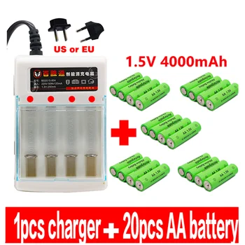 Nye AA-batteri-4000 mAh genopladeligt batteri AA 1,5 V Genopladelige Nye Alcalinas drummey +1stk 4-celle batteri oplader