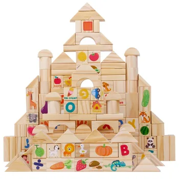 110 stykker/sæt Træ-Bygning Blok-Nummer Alfabet Dyr, Frugter, Form, farve Pædagogiske Montessori DIY Legetøj Matematik engelsk Spil