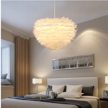 Moderne Hvide Fjer Vedhæng Lys Kreative Romantiske Blomst Designer Undersøgelse Stue Hængende Lys LED Fjer Soveværelse Lys