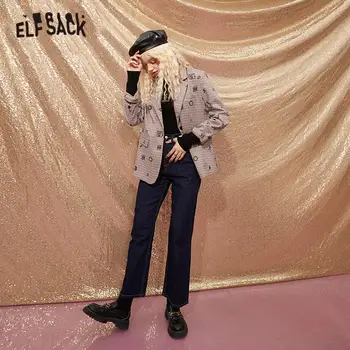 ELFSACK Plaid Britiske Single Breasted koreanske Blazer Kvinder Jakke,2020 Efteråret ELF Vintage Kausale Feminisme Oversize Daglige Outwears