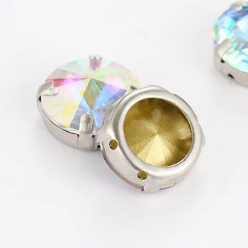 Farverige Runde Rivoli Form Crystal K9 Glas Sy på Rhinestones Med Sølv Klo Sten til Tøj Dekoration Smykker Diamant