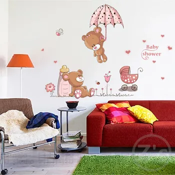 77x77cm søde bamse baby wall stickers til børn værelses børnehaven hjem indretning baby bærer brusebad klæbemiddel til børneværelset