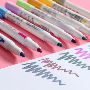 8stk Farverige tusch Tegning Dobbelt Linie Omrids Pen Håndskrift Pen Markør Scrapbooking Pen Drop Shipping