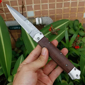 Nye Ankomst folde kniv Damascus klinge træ håndtag lomme udendørs camping jagt kniv Taktisk Overlevelse frugt knive EDC værktøjer
