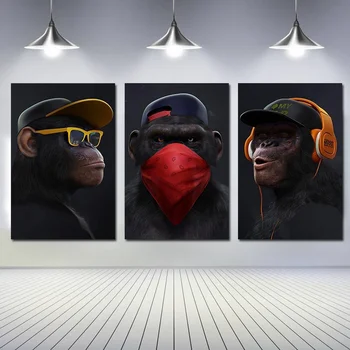 Abstract Moder HD-billede Briller Hovedtelefon Musik gorilla wall decor Plakater Udskriver Væg Kunst tapet Lærred Home Decor dyr