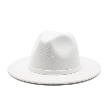 OZyc Tendens Mænd Kvinder Wide Brim Hvid Uld Filt Jazz Fedora Hatte Retro Stil Solid Farve Panama Hat Trilby Part Formelle Hat 61 CM