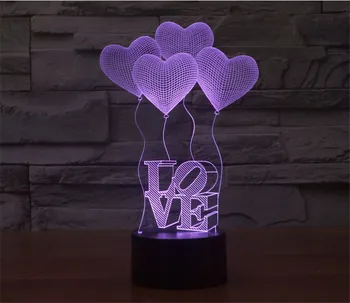 3D Farverige bordlampe Kærlighed Hjerte Ballon Romantisk Gave til Bryllup Hustru Elskere Valentine Baby Nat bordlampe Drop Skib