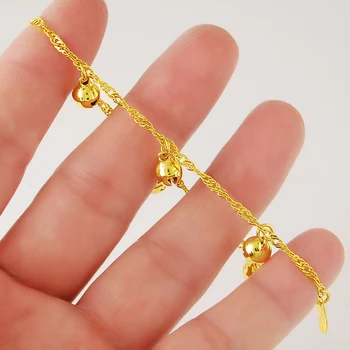 Nye Vintage 24K Guld Dobbelt Kæde Armbånd kombinere seks bell sammen Smykker Gaver Til Kvinder Gratis Fragt