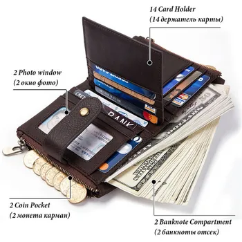 CARTELO Nye tegnebog, anti-tyveri børste mænds wallet læder multifunktionelle spænde og lynlås, retro koskind mænds taske casual mønt pung