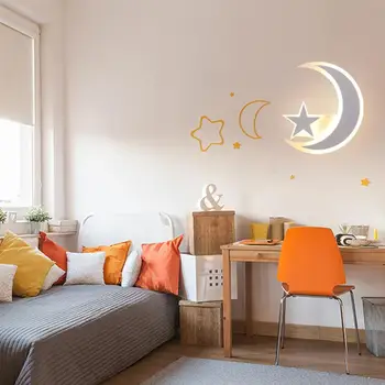 Moderne LED-Væg Lys Enkel Moon Star Soveværelse Dekorativ Lampe Kids Room Wall Lys Til Hjemmet Stue MJ1023