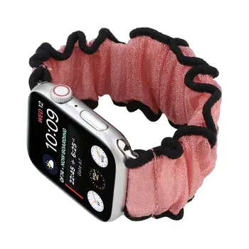 Pink Scrunchie Stof Armbånd til Apple Ur 5 4 3 2 1 iwatch Sports Band Strop til 38mm 40mm 42mm 44mm.