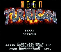 Mega Turrican 16 bit MD-kortet med en Retail box til Sega MegaDrive spillekonsol system