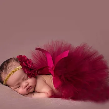 Prinsesse Baby Tyl Tutu med Matchende Flower Hårbøjle Sæt Nyfødt Fotografering Rekvisitter Lille Pige Tutu Nederdel