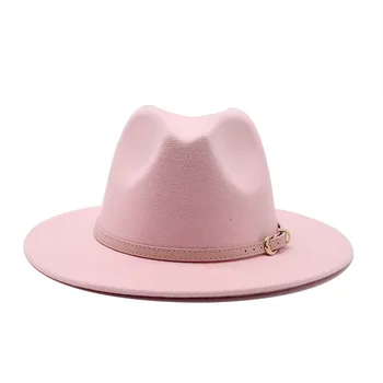 56-60cm Hvid/BlackWide Randen Fedora Hat Kvinder Mænd Efterligning Uld Filt Hatte med Metal Kæde Indretning Panama Jazz Chapeau hat