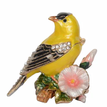 Kanariefuglen nipsting smykkeskrin Hånd malet Metal Skat Fugl Figur Vintage Metal Dekoration Håndværk Bordplade
