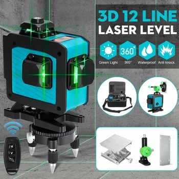 Blå 110~220V Laser-Niveau 12 Linjer 3D-Niveau selvnivellerende 360 Vandret Og Lodret på Tværs af Super Kraftig Grøn Laser-Niveau