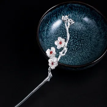 Plum Blossom 925 Sterling Sølv Hår Stick Hanfu Accesories Til Kvinder, Smykker, Antikke Kinesiske Domstol Vintage Blomst Hårnåle