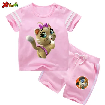 Piger Tøj Sæt Søde 44 Cool Cats T-Shirt Cartoon Kids Tøj Sommer Sport Casual Outfits Toddler Baby T-Shirt+ Shorts Passer