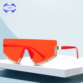 VCKA Overdimensionerede Solbriller Halvdelen ramme Kvinder UV400 Trendy Stil Sol Briller Kvindelige Store Konjunktion linse Kendte Nuancer Oculos