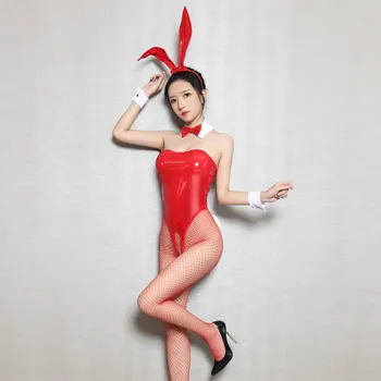 Sexet Kvinder Cosplay Bunny Pige Heldragt, Imiteret PU Læder Kanin Sæt Skinnende Catwoman Bunny Uniformer Kawaii Kostume Crotchless F41